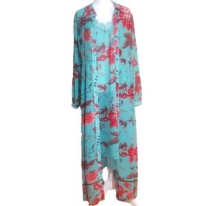 Soft Surroundings Blair chiffon floral 2 pc maxi shirt dress and lace slip M NWT